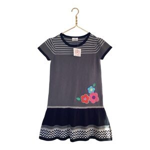 NWT Hanna Andersson Grey Floral Short Sleeve Knee Length Kids Boho Dress US 8-10